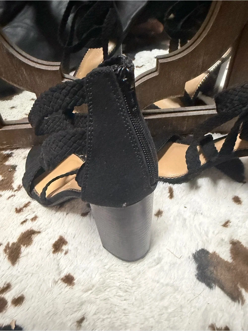 LC Lauren Conrad Black Braided Lace-Up Block Heel Sandals
